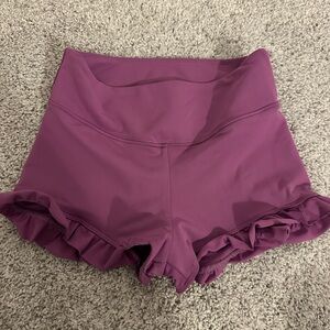 Women’s High-Waist Ruffle Hem Active Shorts - Plum